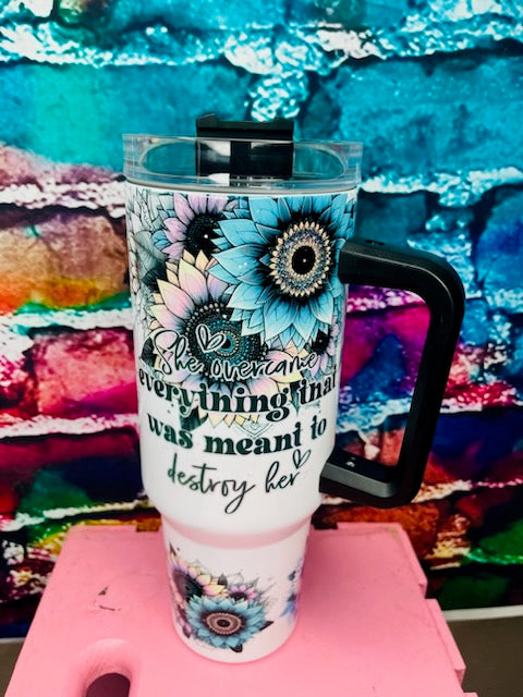 Inspirational Floral Tumbler with Handle - 40oz